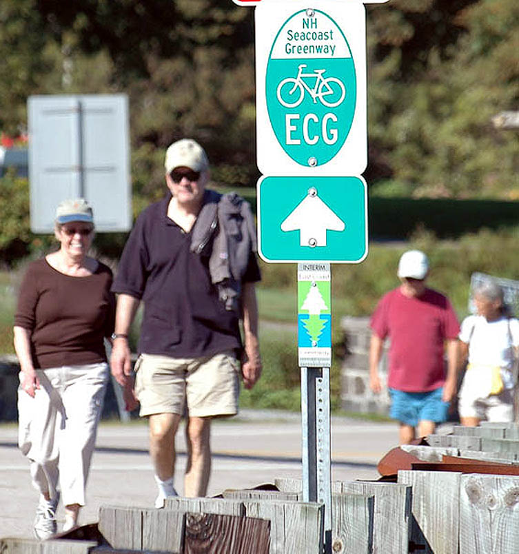 Walkers on the NH Seacoast Greenway On Road