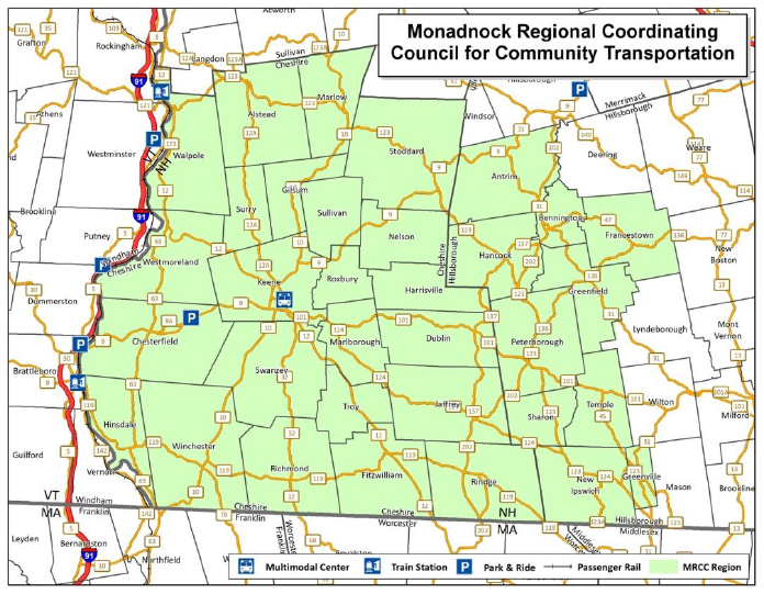 Map of Monadnock Regional Coordinating Council for Community Transportation town and cities