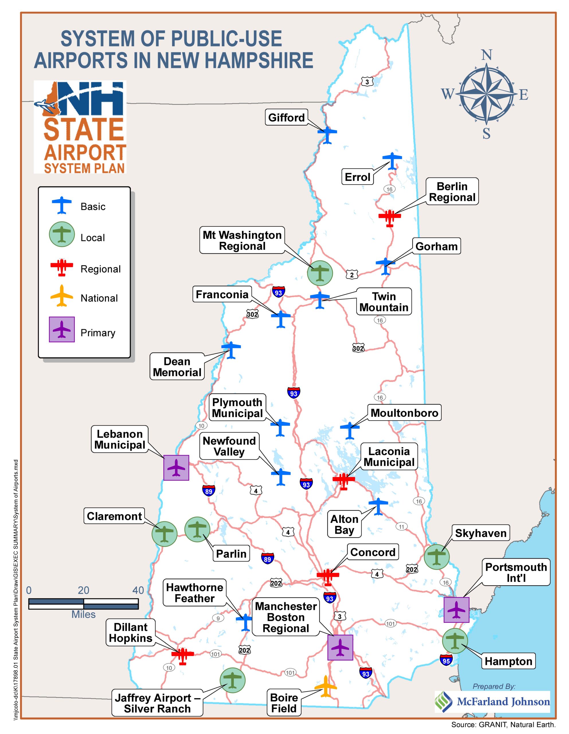 Map of Publicly Accessible New Hampshire Airports