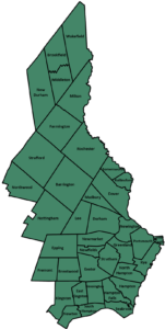 Map of ACT region including Strafford County, eastern Rockingham County, and Wakefield and Brookfield