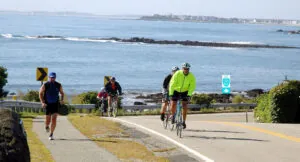 On road Bikers and walkers at the Hampton Coast.